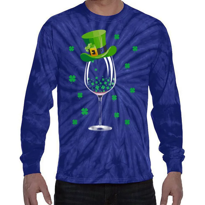 St Patricks Day Wine Irish Shamrock Wine Lovers Tie-Dye Long Sleeve Shirt