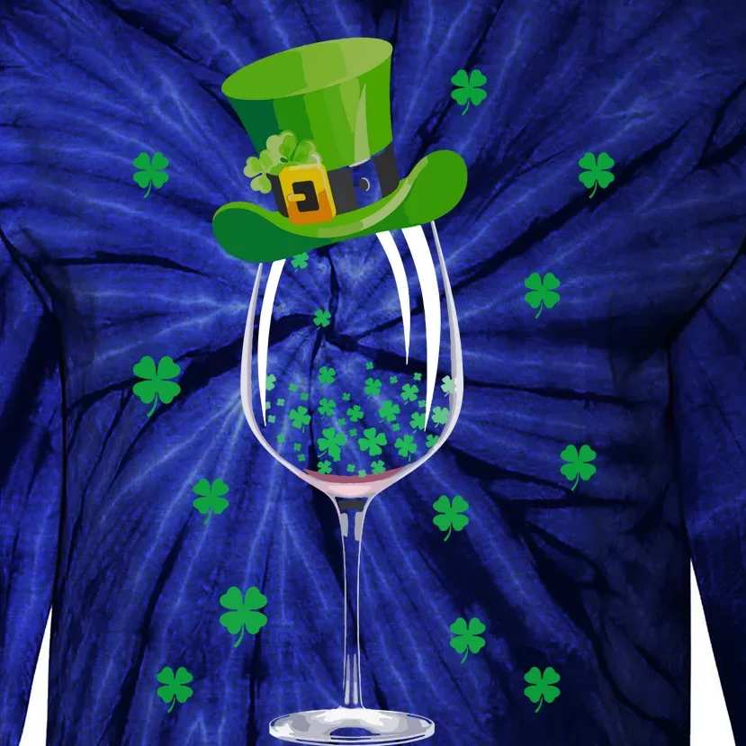 St Patricks Day Wine Irish Shamrock Wine Lovers Tie-Dye Long Sleeve Shirt