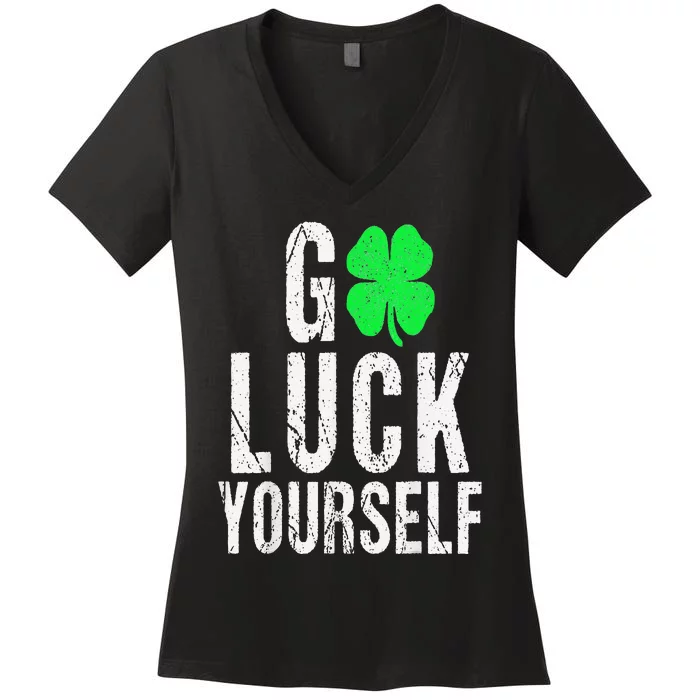 Saint Patrick's Day Good Luck Yourself Green Clover Women's V-Neck T-Shirt