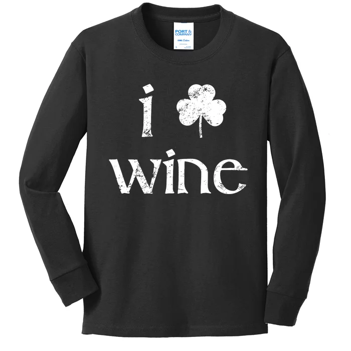 St Patricks Day Wine Women I Love Wine Lover Shamrock Kids Long Sleeve Shirt