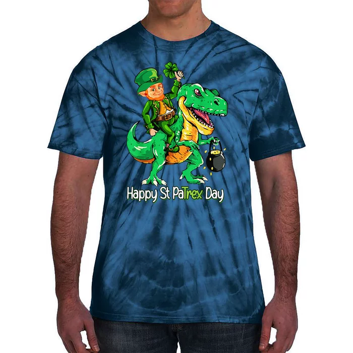 St Patricks Day Leprechaun Riding Dinosaur Gift Tie-Dye T-Shirt