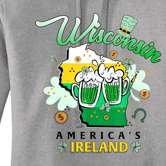 St Patricks Day Wisconsin Americas Ireland Irish Beer Lover Gift Women's Pullover Hoodie