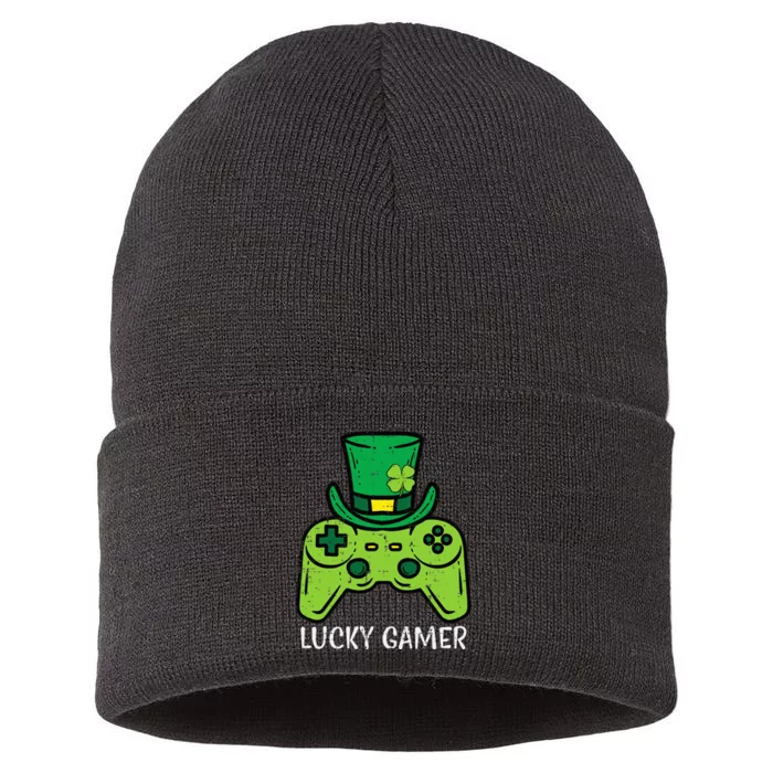 St Patrick Day Lucky Gamer Saint Paddys Gaming Sustainable Knit Beanie