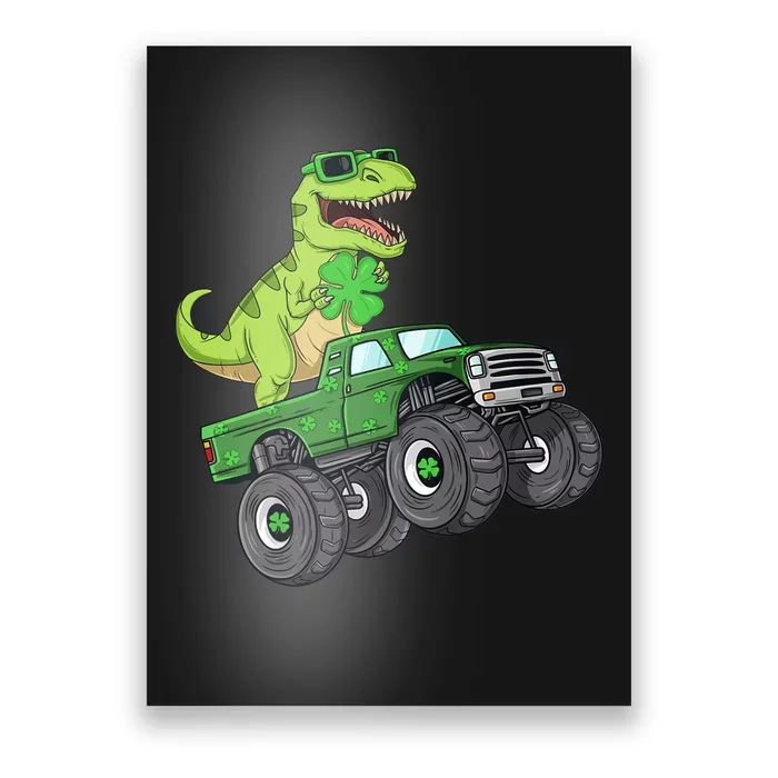 St Patricks Day T Rex Riding Monster Truck Dino Poster