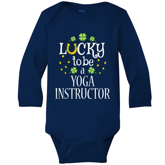 St Patricks Day Lucky To Be A Yoga Instructor Gift Baby Long Sleeve Bodysuit