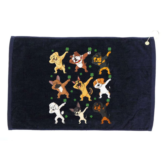 St Patricks Day Funny Dabbing Dogs Holding Clovers Grommeted Golf Towel