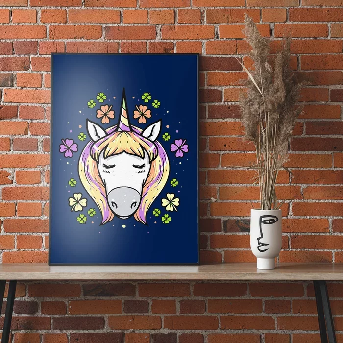 St Patricks Day Shamrock Unicorns Irish Unicorn Face Poster