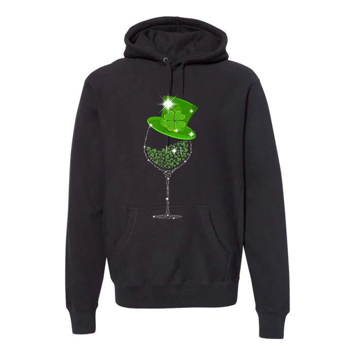 St Patrick's Day Shamrock Wine Glass For Women Men Premium Hoodie