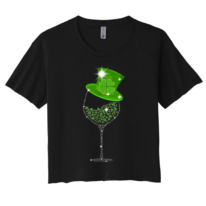 St Patrick's Day Shamrock Wine Glass For Women Men Women's Crop Top Tee