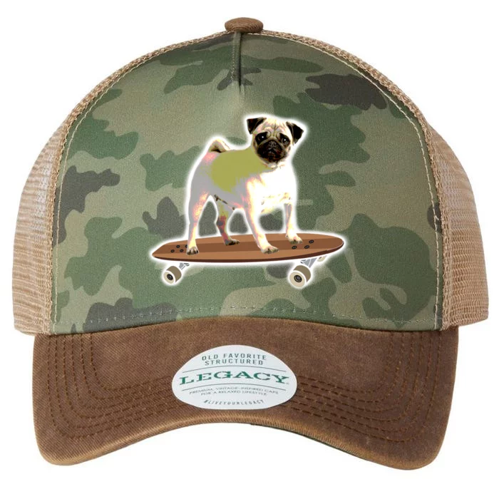 Skateboarding Pug Dog Riding Skateboard Skater Gift Legacy Tie Dye Trucker Hat