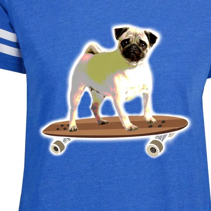 Skateboarding Pug Dog Riding Skateboard Skater Gift Enza Ladies Jersey Football T-Shirt