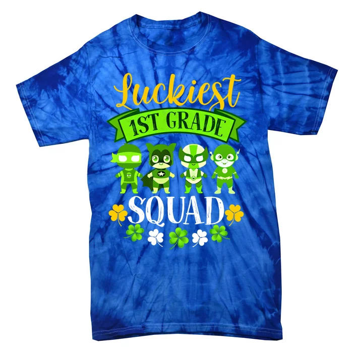 St Patricks Day Teacher Gift Luckiest 1st Grade Squad Gift Tie-Dye T-Shirt