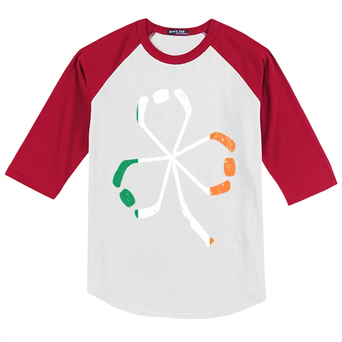 St Patrick Day Ice Hockey Sticks Green Clover Irish Flag Gift Kids Colorblock Raglan Jersey