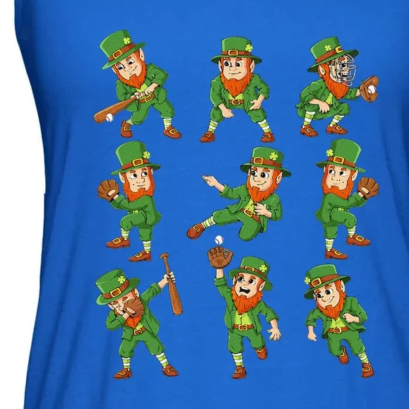 St Patricks Day Funny Leprechaun Baseball Player Ladies Essential Flowy Tank