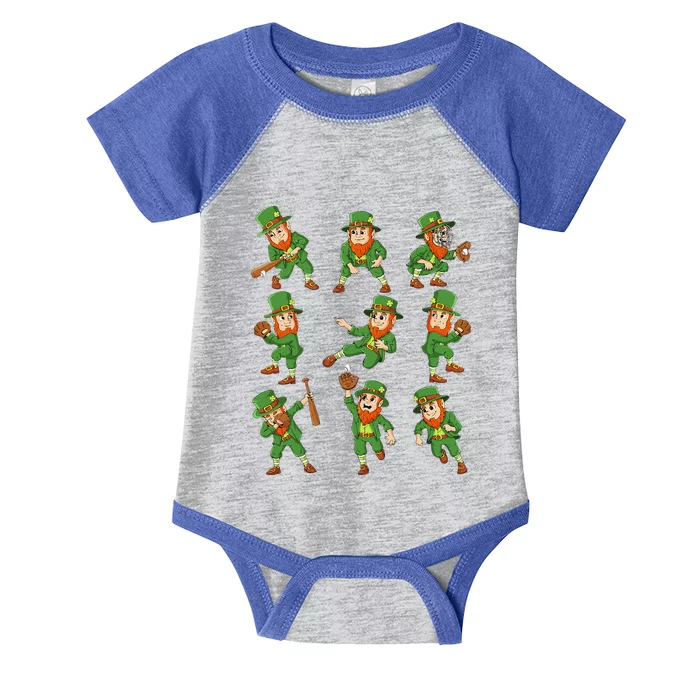 St Patricks Day Funny Leprechaun Baseball Player Infant Baby Jersey Bodysuit