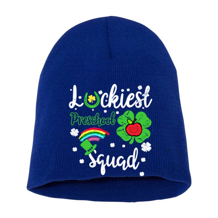 St Patricks Day Teacher Gift Luckiest Preschool Squad Gift Short Acrylic Beanie