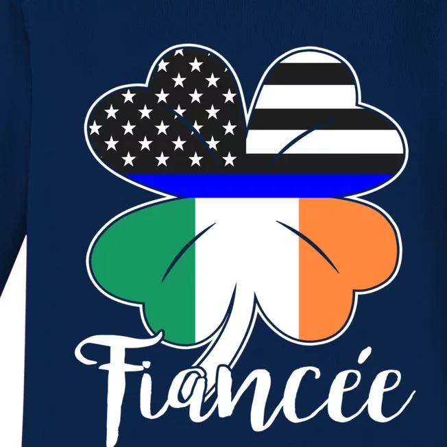 St Patrick's Day Us Flag Irish Police Fiancee Gift Baby Long Sleeve Bodysuit