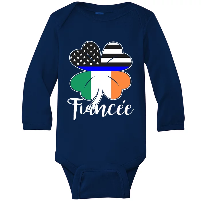 St Patrick's Day Us Flag Irish Police Fiancee Gift Baby Long Sleeve Bodysuit