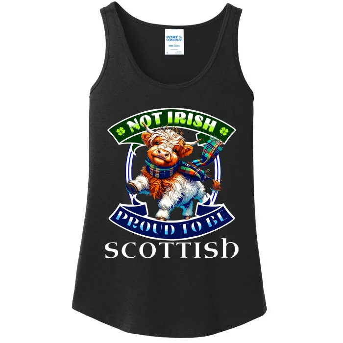 St Patricks Day Highland Cow Not Irish Scottish Ladies Essential Tank