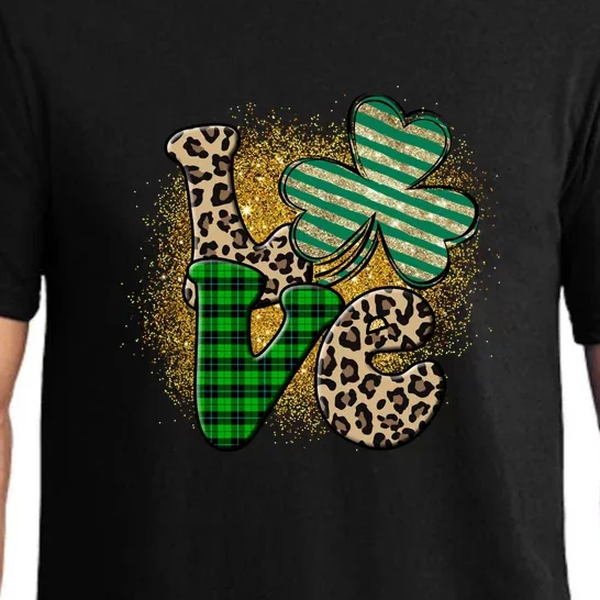 St Patrick's Day Love Plaid Shamrock Leopard Clover Leaf Pajama Set