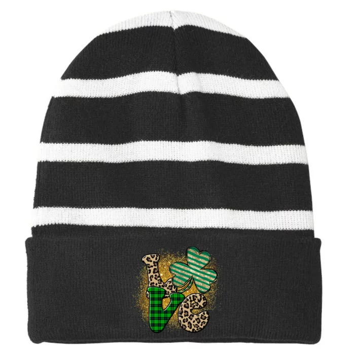 St Patrick's Day Love Plaid Shamrock Leopard Clover Leaf Striped Beanie with Solid Band