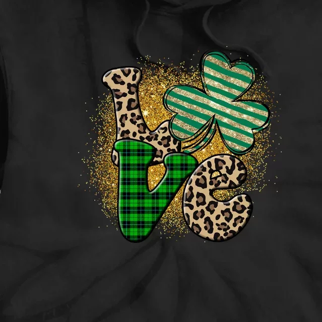 St Patrick's Day Love Plaid Shamrock Leopard Clover Leaf Tie Dye Hoodie