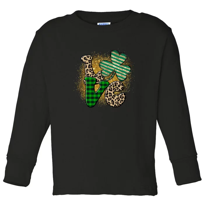 St Patrick's Day Love Plaid Shamrock Leopard Clover Leaf Toddler Long Sleeve Shirt