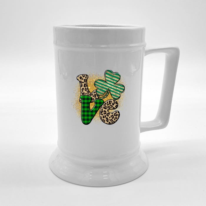 St Patrick's Day Love Plaid Shamrock Leopard Clover Leaf Front & Back Beer Stein