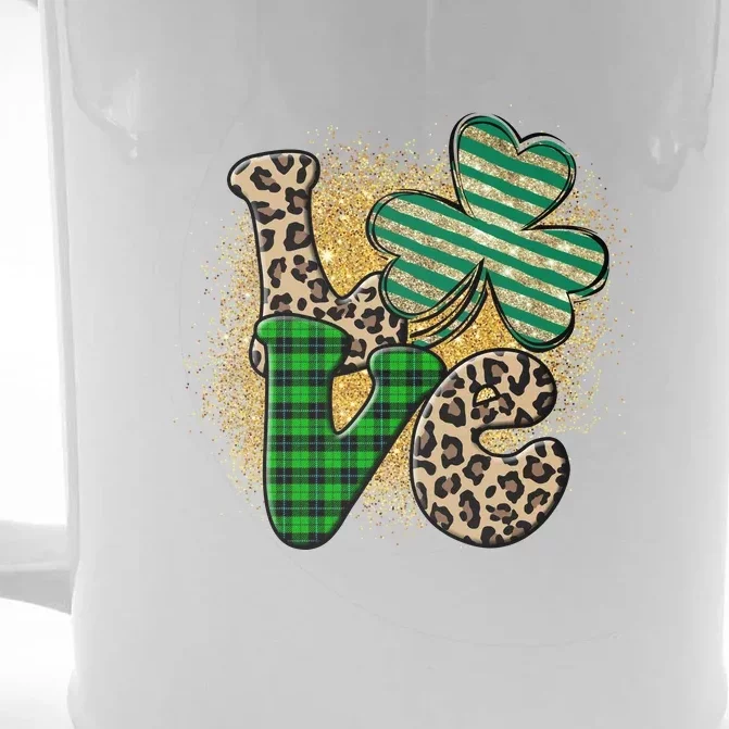 St Patrick's Day Love Plaid Shamrock Leopard Clover Leaf Front & Back Beer Stein