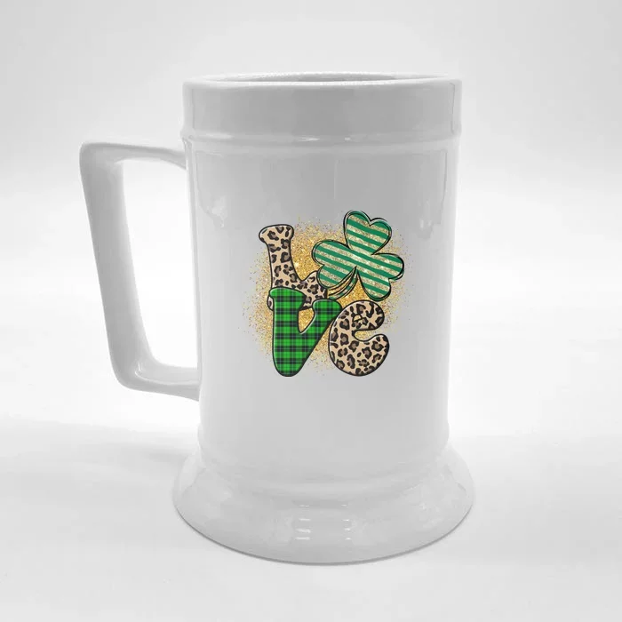 St Patrick's Day Love Plaid Shamrock Leopard Clover Leaf Front & Back Beer Stein