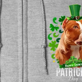 St Patrick's Day Irish Saint Patrick Shamrock Pitbull Head Full Zip Hoodie