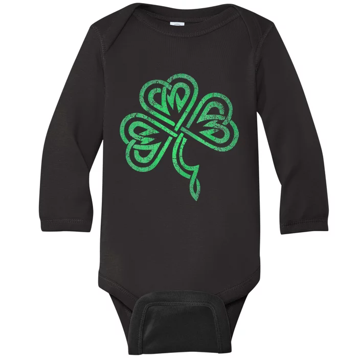 St. Patricks Day Celtic Shamrock Faded Green Irish Pride Baby Long Sleeve Bodysuit