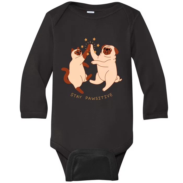 STAY PAWSITIVE Dog And Cat Lover Baby Long Sleeve Bodysuit