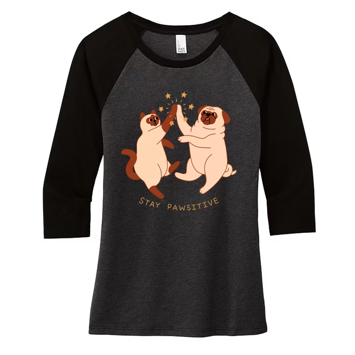 STAY PAWSITIVE Dog And Cat Lover Women's Tri-Blend 3/4-Sleeve Raglan Shirt