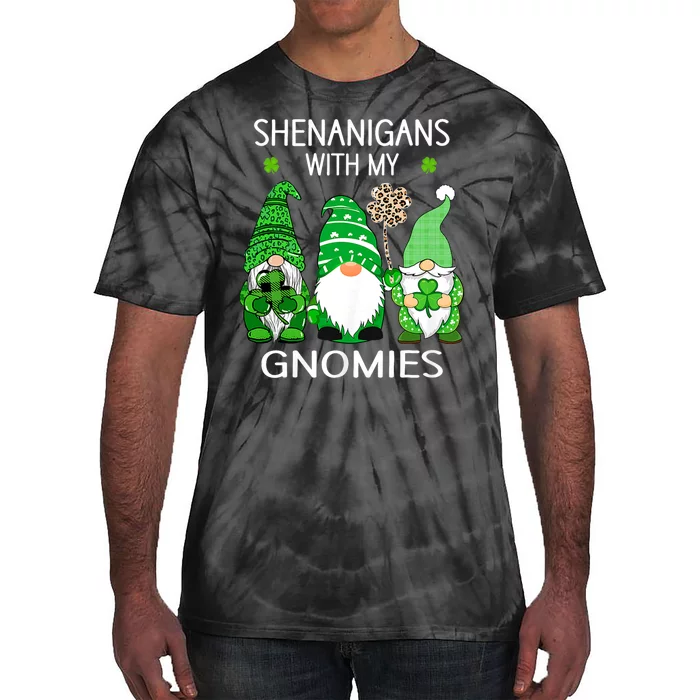 St Patricks Day Lucky Shamrock Leopard Gnomes Irish Women Tie-Dye T-Shirt