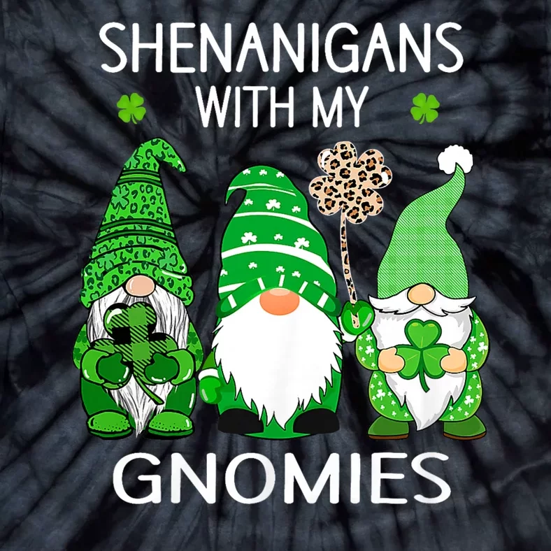 St Patricks Day Lucky Shamrock Leopard Gnomes Irish Women Tie-Dye T-Shirt