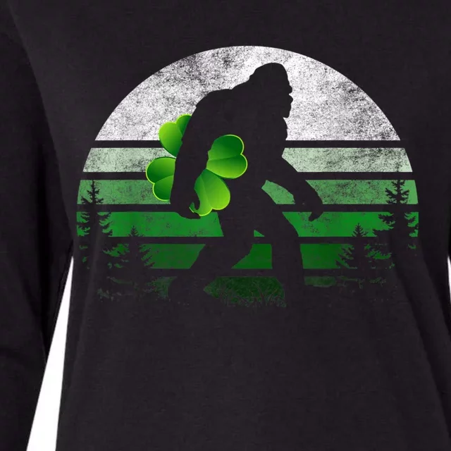 St Patricks Day Bigfoot Irish Shamrock Sasquatch Clover Leaf Womens Cotton Relaxed Long Sleeve T-Shirt