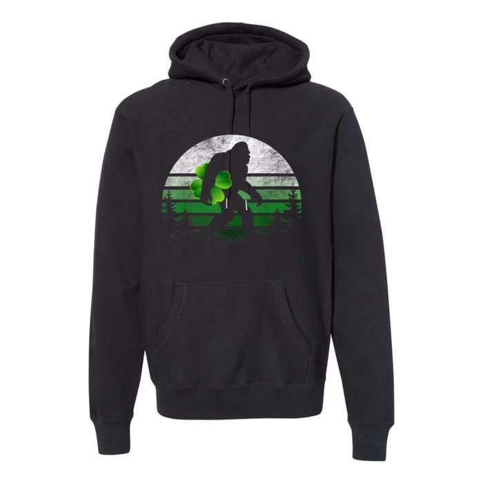 St Patricks Day Bigfoot Irish Shamrock Sasquatch Clover Leaf Premium Hoodie