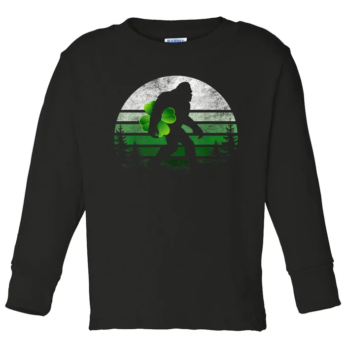 St Patricks Day Bigfoot Irish Shamrock Sasquatch Clover Leaf Toddler Long Sleeve Shirt