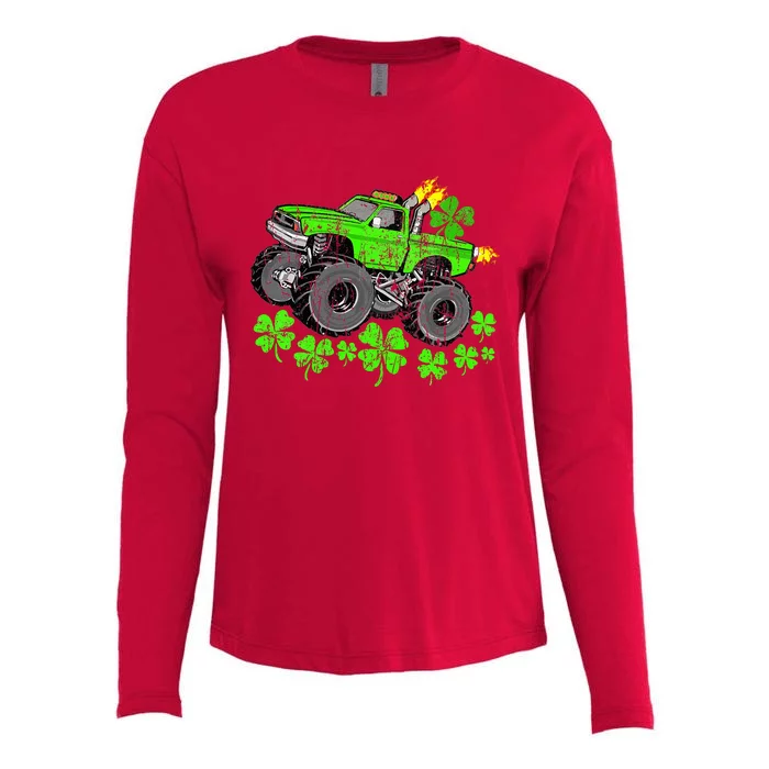 St Patricks Day Lucky Monster Truck Womens Cotton Relaxed Long Sleeve T-Shirt