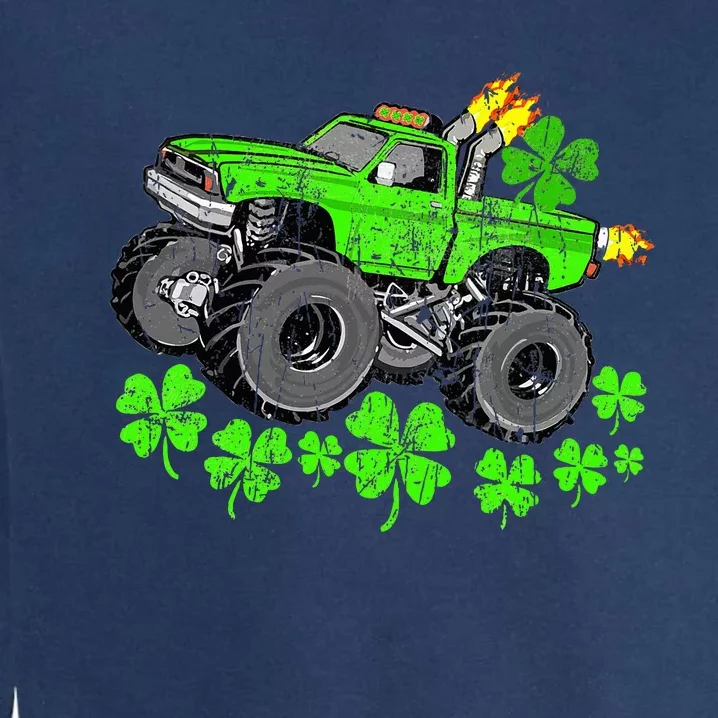 St Patricks Day Lucky Monster Truck Garment-Dyed Sweatshirt