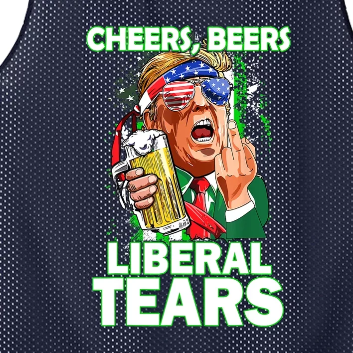 St. Patricks Day Cheers Beers Liberal Tears Trump Holding Beer Gift Mesh Reversible Basketball Jersey Tank