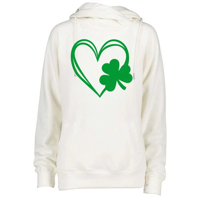 St Patricks Day Shamrock Heart Womens Funnel Neck Pullover Hood