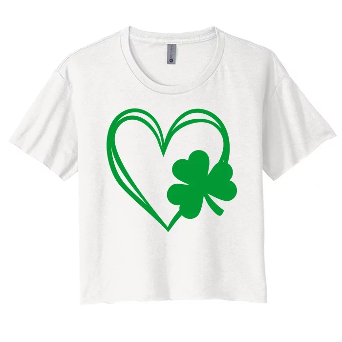 St Patricks Day Shamrock Heart Women's Crop Top Tee