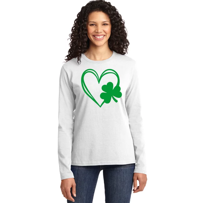 St Patricks Day Shamrock Heart Ladies Long Sleeve Shirt