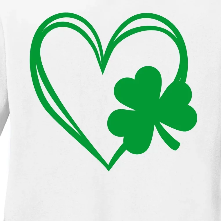 St Patricks Day Shamrock Heart Ladies Long Sleeve Shirt