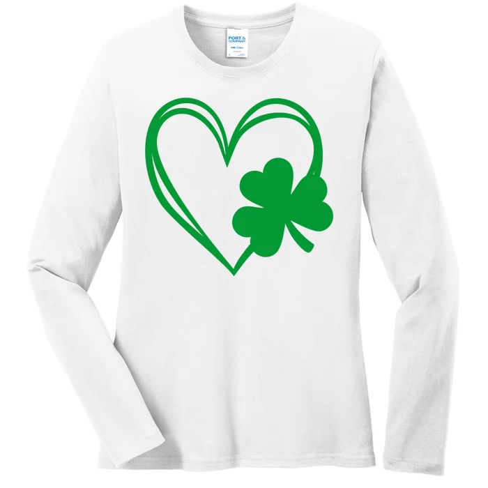 St Patricks Day Shamrock Heart Ladies Long Sleeve Shirt