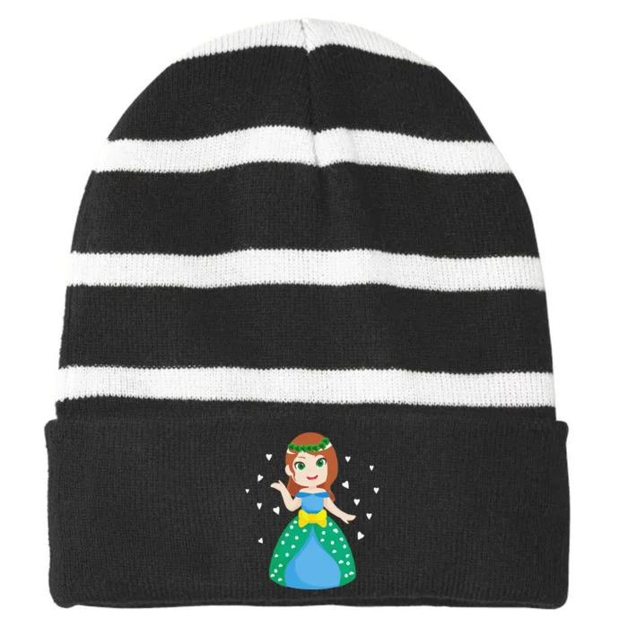 Saint Patrick's Day Holiday Cute Graphic Irish Princess Gift Striped Beanie with Solid Band