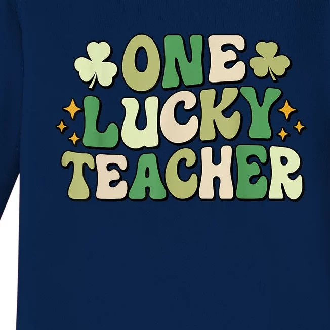 St PatrickS Day One Lucky Teacher Groovy Retro Teacher Gift Baby Long Sleeve Bodysuit