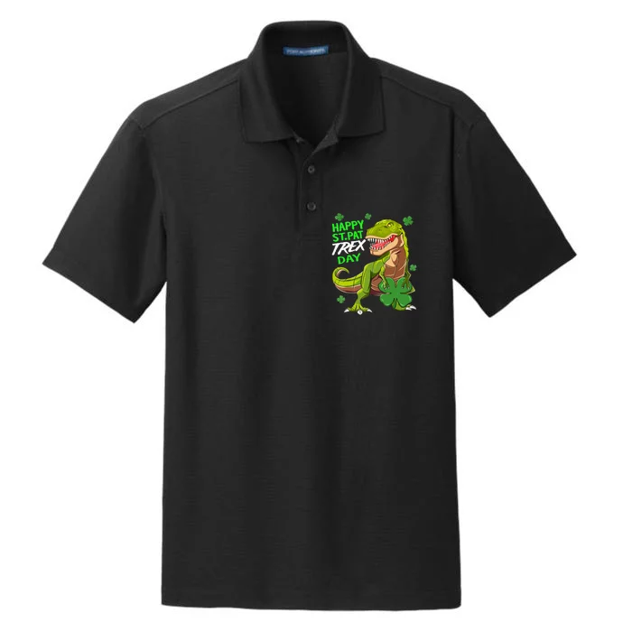 St Patricks Day Dinosaur Dino Saurus Irish Shamrock Boy Dry Zone Grid Performance Polo